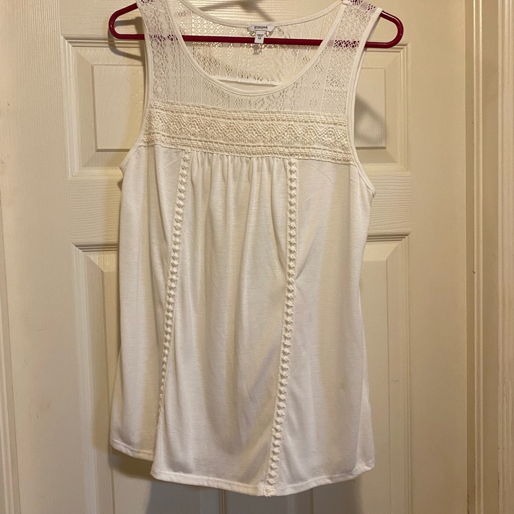 Sonoma White Smocked Tank Top